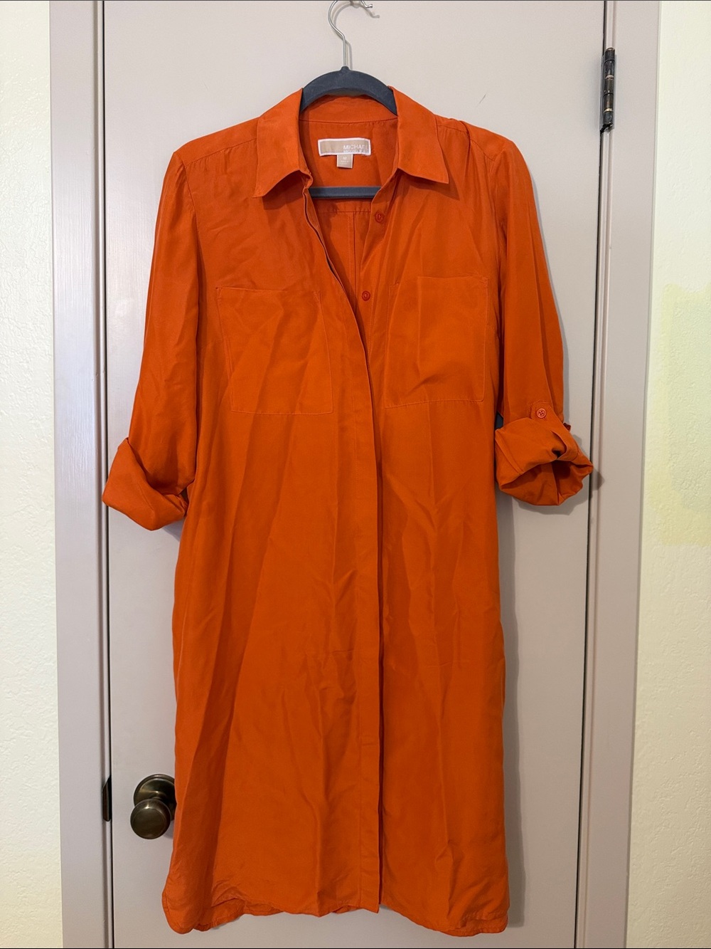 Michael Kors Orange Longline Button-Down Dress